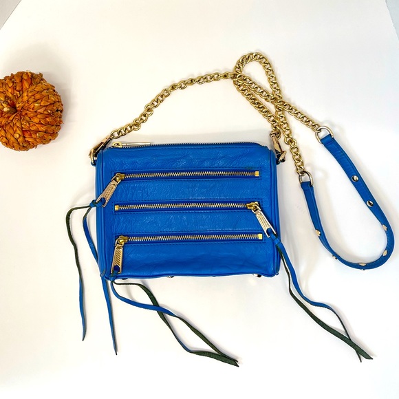 Rebecca Minkoff Handbags - #6 Blue & Gold Leather Mini Crossbody bag Shoulder Handbag Zippers Purse Clutch